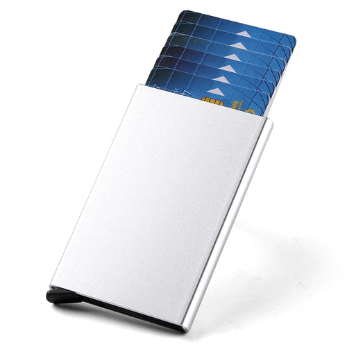 Porte-cartes aluminium pop-up argent, cartes éjectées